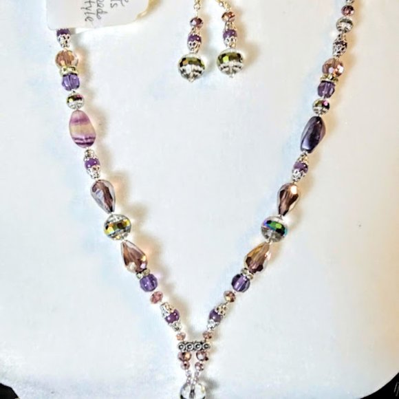 AMETHYST& PURPLE FLUORITE*LARIAT/Y STYLE NECKLACE & EARRINGS. - Picture 4 of 6